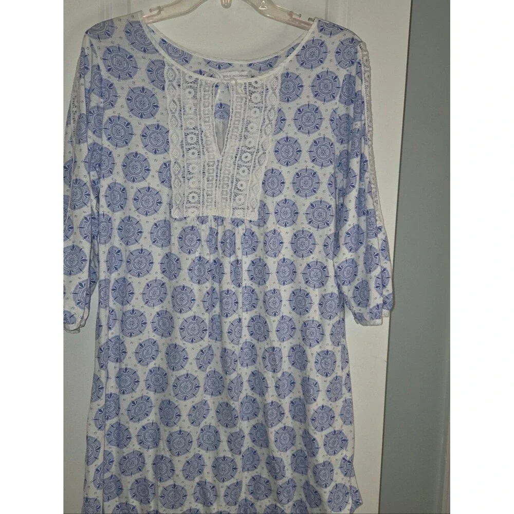 Carole Hochman Light Blue Floral Cotton Sleep Dress Nightgown